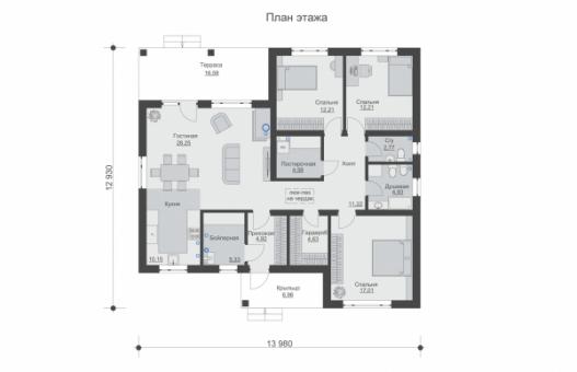 Одноэтажный с террасой, тремя спальнями и кухней-гостиной